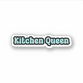 Kitchen Queen Blue Retro Text Aufkleber (Vorderseite)