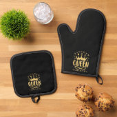 Kitchen Queen Gold Crown Custom Name Ofenhandschuh & Topflappen-Set (Oben Unten)