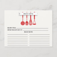Kitchen Red Utensils Brautparty Recipe Cards