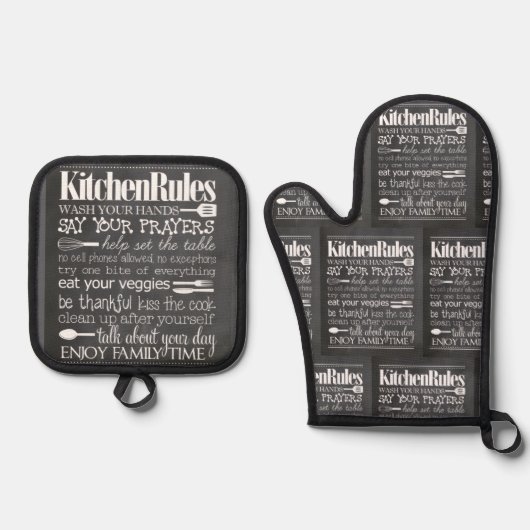 "Kitchen Rules" Ofenhandschuh & Topflappen-Set (Vorderseite)