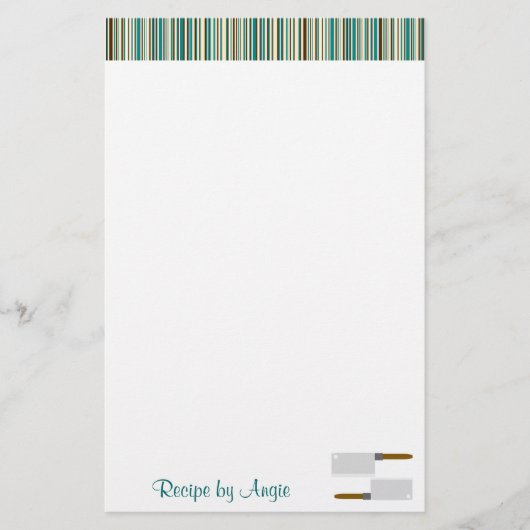 Kitchen Stripes Aqua Rezept Papier (Vorderseite)