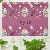 Kitchen Tea Towel Kawaii Pink Purple Cupcake Geschirrtuch (Gefaltet)