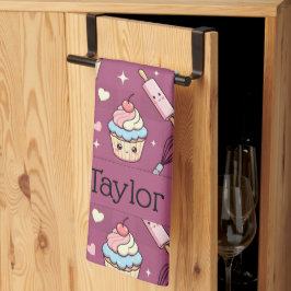 Kitchen Tea Towel Kawaii Pink Purple Cupcake  Geschirrtuch