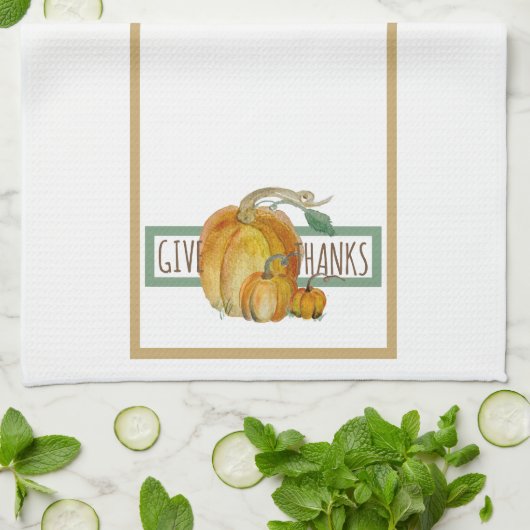 Kitchen Towel - Give Thanks | Watercolor Pumpkins Geschirrtuch (Gefaltet)