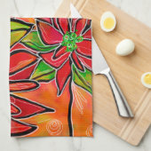  KITCHEN TOWEL mit Poinsettia Design Geschirrtuch (Viertel Falte)