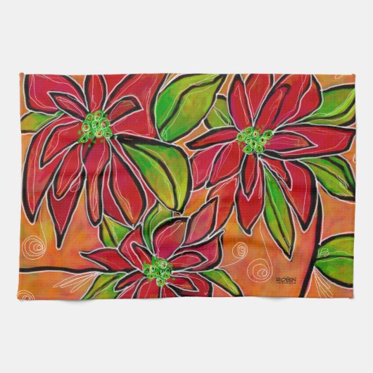  KITCHEN TOWEL mit Poinsettia Design Geschirrtuch (Horizontal)