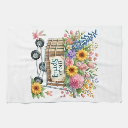 Kitchen Towels-Hello Spring Floral Kitchen Towels Geschirrtuch (Horizontal)