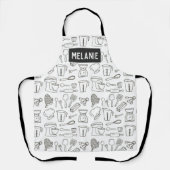 Kitchen Utensiline Doodle Muster Personalisiert Schürze (Vorderseite)