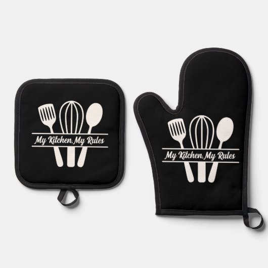 Kitchen Utensils Monogram Ofenhandschuh & Topflappen-Set (Vorderseite)