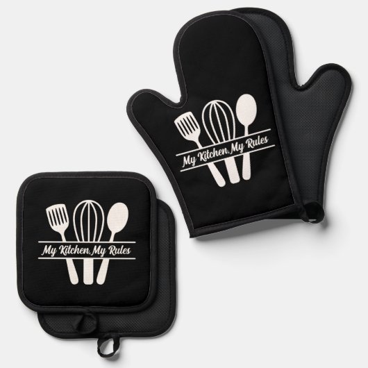 Kitchen Utensils Monogram Ofenhandschuh & Topflappen-Set (Vorderseite/Rückseite)