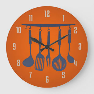 Kitchen Utensils Orange Kitchen Clock Große Wanduhr