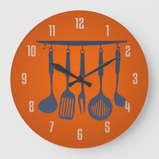 Kitchen Utensils Orange Kitchen Clock Große Wanduhr (Vorderseite)