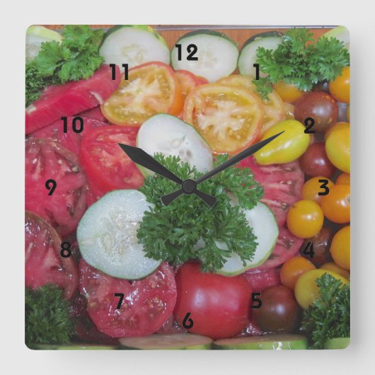 Kitchen Veggie Clock Quadratische Wanduhr (Vorderseite)