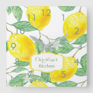 Kitchen wall clock lemons name quadratische wanduhr
