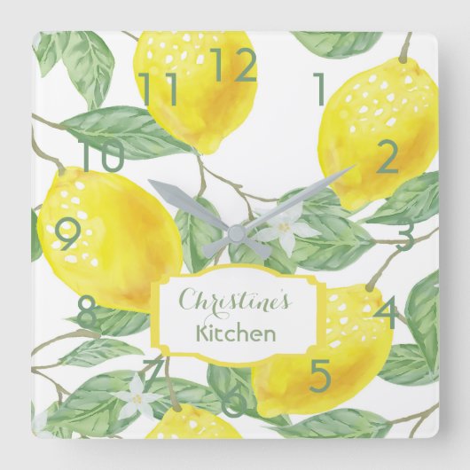 Kitchen wall clock lemons name quadratische wanduhr (Vorderseite)