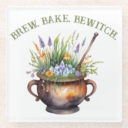 Kitchen Witch Brau Back Zauber Kessel Glasuntersetzer (Vorderseite)