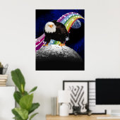 Kitchy Cool Lunar Rainbow USA Eagle Moon Landung Poster (Heimbüro)