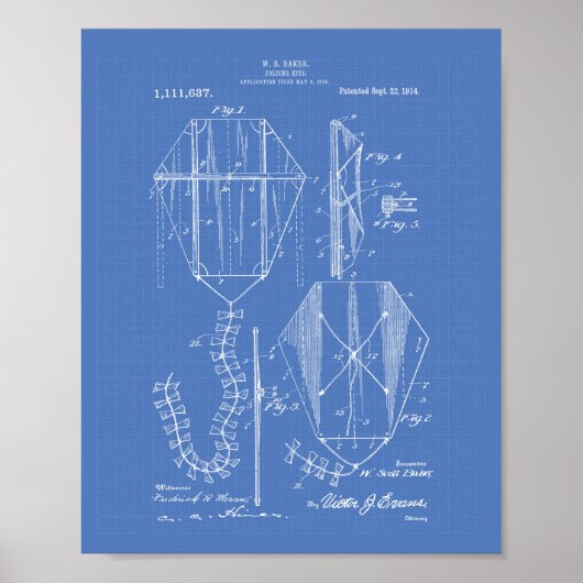 Kite 1914 Patent Art Old Peper Poster (Vorne)