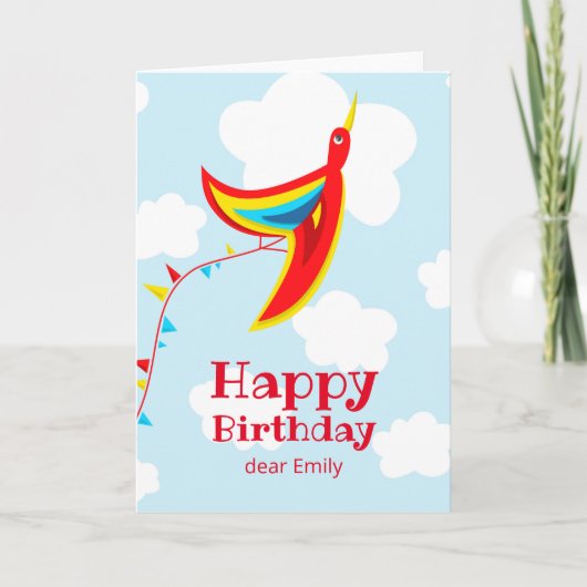 Kite Bird Fun Niedlich Happy Birthday Kids Karte (Vorderseite)