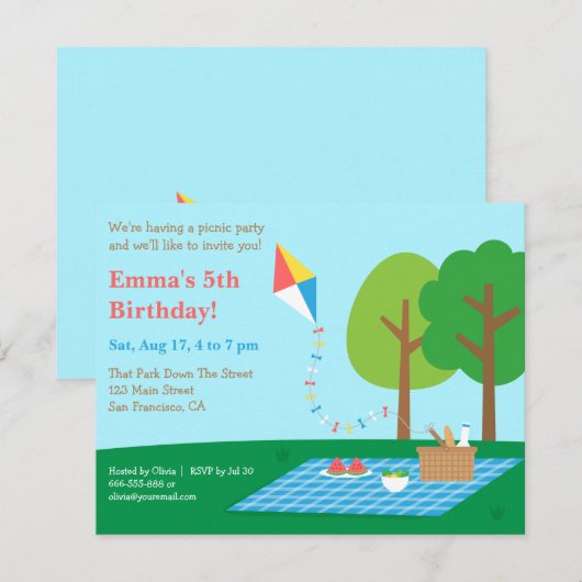 Kite Park Picnic Einladung (Vorne/Hinten)