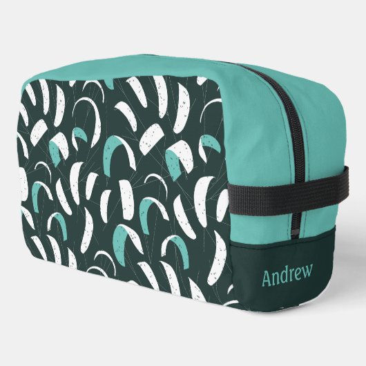 Kite Surfing Cool Blau Personalisiertes Monogramm Waschbeutel (Linke Seite)