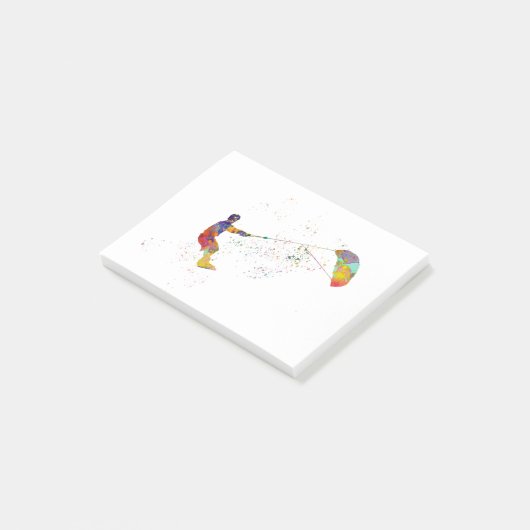 Kite Surfing in Watercolor Post-it Klebezettel (angewinkelt)