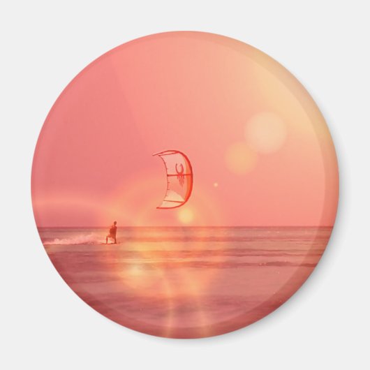 Kiteboarding Sunset Round Magnet (Vorne)