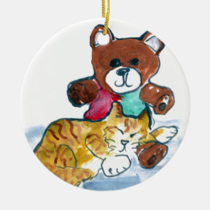 Kitens Teddy-Bärn-Nickerchen Keramik Ornament