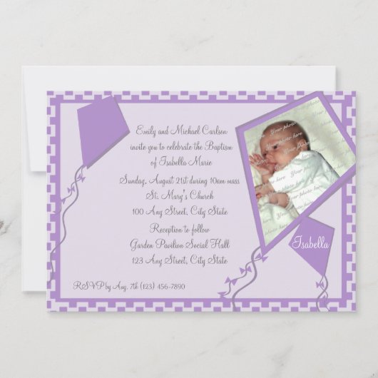 Kites Foto/Taufe Einladung (Vorderseite)