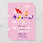 Kites in Pink Sky Es ist eine Girl Baby Dusche Einladung (Vorne/Hinten)