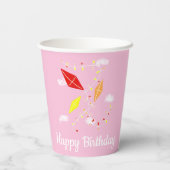 Kites in Pink Sky Girly Girly Birthday Party Pappbecher (Rückseite)