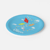 Kites in Sky Blue Boy Happy Birthday Party  Pappteller (Schrägansicht)