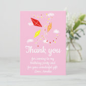 Kites in Sky Pink Girl Birthday Dankeskarte (Stehend Vorderseite)