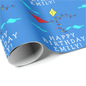 Kites Wolken Zeichnend Kinder glücklich Geburtstag Geschenkpapier (Rolleneckpunkt)