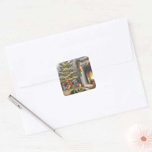 Kitesurfen am Weihnachtsbaum Quadratischer Aufkleber (Umschlag)