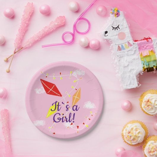 Kitesurfen in Sky Pink Es ist ein Girl Baby Dusche Pappteller (Party)