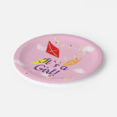 Kitesurfen in Sky Pink Es ist ein Girl Baby Dusche Pappteller (Schrägansicht)