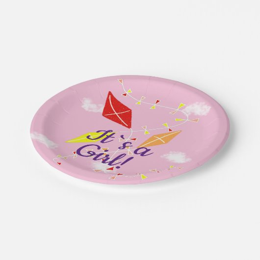 Kitesurfen in Sky Pink Es ist ein Girl Baby Dusche Pappteller (Schrägansicht)