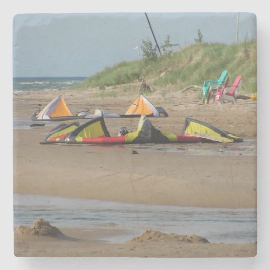 Kitesurfer am Lake Michigan Steinuntersetzer (Vorderseite)