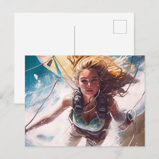 KiteSurffrau Postkarte (Vorne/Hinten)
