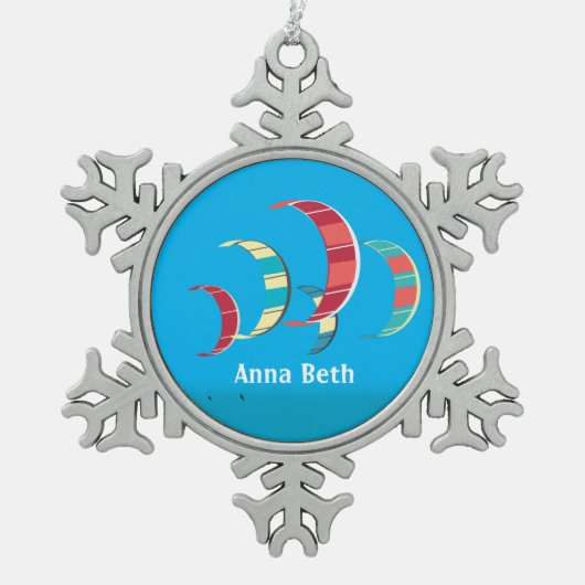 Kitesurfing Snowflake Weihnachtsschmuck mit Zwiebe Schneeflocken Zinn-Ornament (Vorderseite)