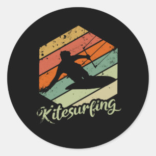 Kitesurfing Vintage Retro Drachen Sonnenuntergang Runder Aufkleber
