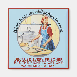Kitsch 1950er Vintage Hausfrau muss kochen Magnet