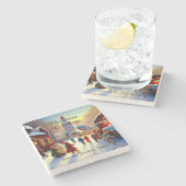 Kitsch Christmas Greetings Village Churchgores Steinuntersetzer (Seitenansicht)