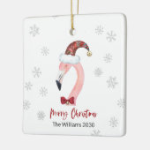 Kitsch Flamingo Karierte Weihnachtsmannmütze Weihn Keramikornament (Links)