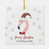 Kitsch Flamingo Karierte Weihnachtsmannmütze Weihn Keramikornament (Rückseite)