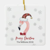 Kitsch Flamingo Karierte Weihnachtsmannmütze Weihn Keramikornament (Vorderseite)