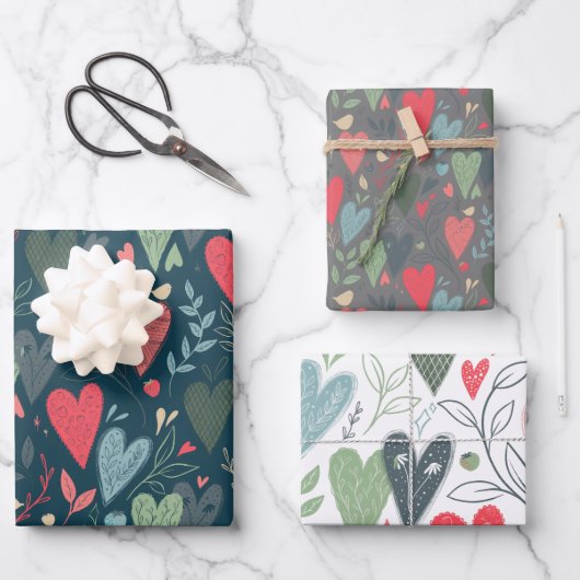 Kitsch Hearts Geschenkwrap Geschenkpapier Set (Vorderseite)