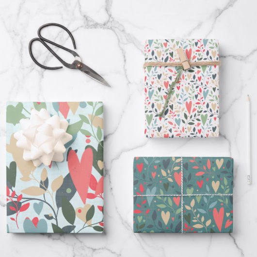 Kitsch Hearts Geschenkwrap Geschenkpapier Set (Vorderseite)