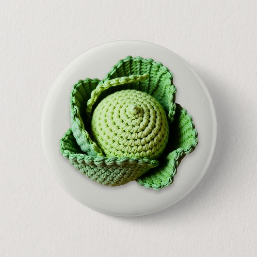 Kitsch Modern Green Granny Garden Crochet Cabbage Button (Vorderseite)
